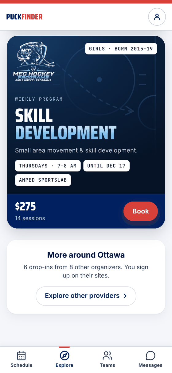 MEC's Skill Development poster, then More around Ottawa: 6 drop-ins from 8 other organizers, and Explore other providers