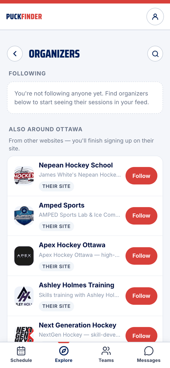 Organizers around Ottawa, each tagged Their site with a Follow button
